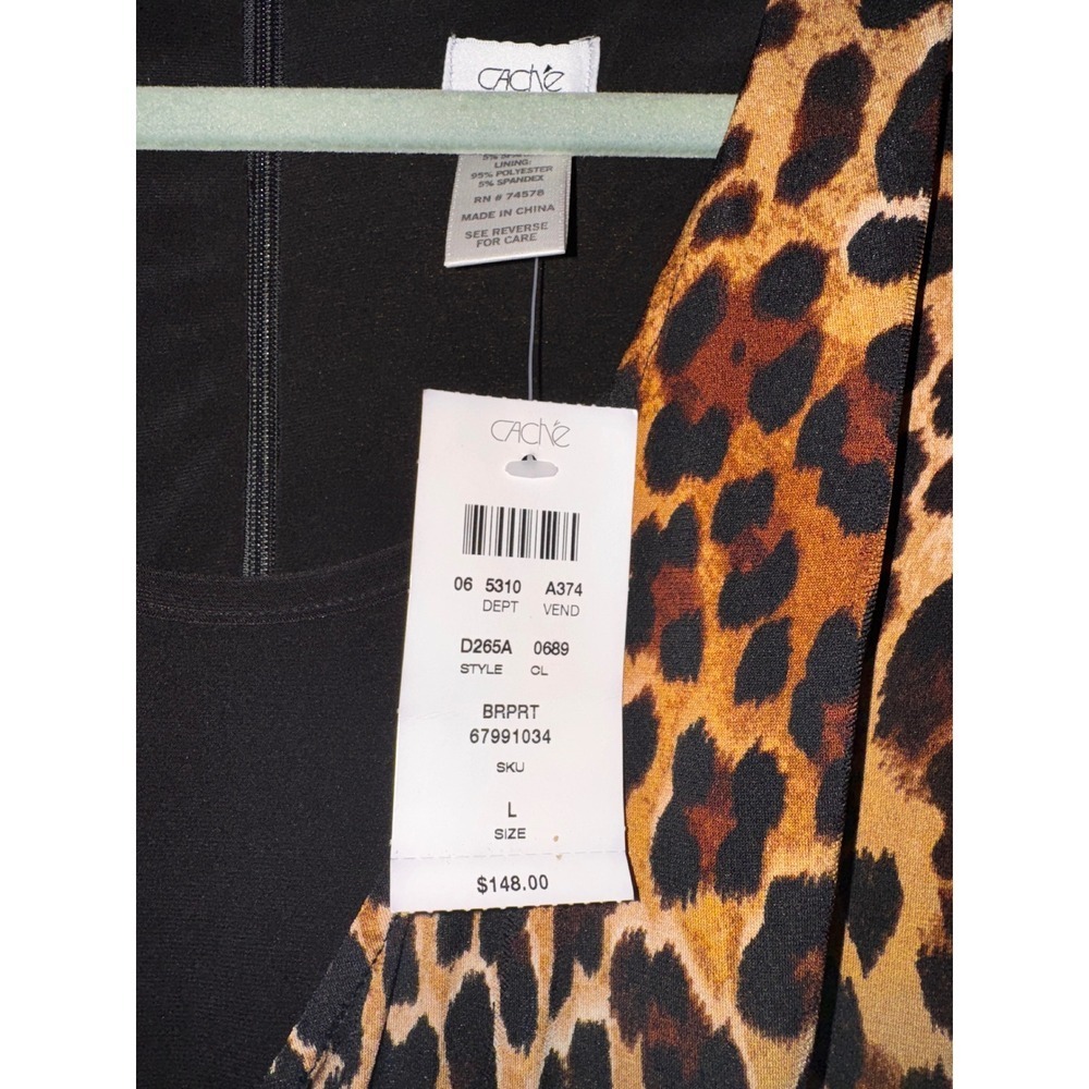 Cache Leopard Print Dress Black Sleeveless Formal‎ Career Cocktail Party L - Picture 4 of 7